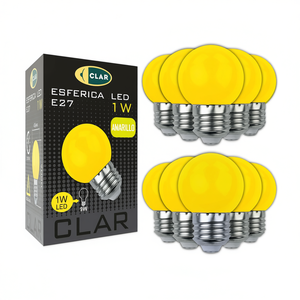 E27 1W 230V Yellow LED Spherical <b>Bulbs</b> - Product Image 2