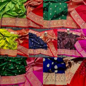 Sari di seta Katan indiani e pakistano che tessono sari di seta Jacquard con Butti All Over - Product Image 6