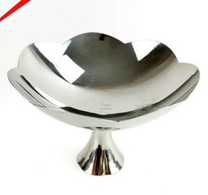 Tazón de chocolate de Metal para servir frutas de acero inoxidable con acabado plateado con soporte - Product Image 1