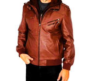 แจ็คเก็ตนักขี่จักรยานหนังแกะ2024สำหรับผู้ชายมีฮู้ดระบายอากาศมีซิปมีฮู้ดพร้อมปกตั้งซับในสีดำสำหรับฤดูหนาว - Product Image 5