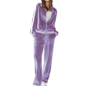 Survêtement en velours pour femmes, poids lourd, produit tendance en bas quantité minimale de commande, marque privée, ensemble de survêtement en velours pour femmes - Product Image 1