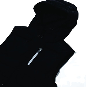 100% Polyester hommes Gilet veste Core léger sans manches fermeture éclair complète col entonnoir noir à capuche col réglable bascule longue - Product Image 3