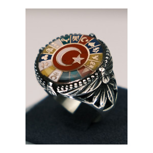 Anello da Uomo in Argento con Mezzaluna e Stella, Sigillo della Storia dell'Impero Turco - 16 Stati - Product Image 4