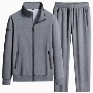 Ensemble de survêtement pour homme PASUXI, taille plus, respirant, couleur unie, veste zippée d'automne, pantalon de jogging, poches, survêtement décontracté, séchage rapide - Product Image 1