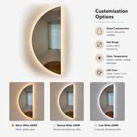 Espejo de Baño LED Inteligente con Atenuación Táctil, Espejo de Pared Impermeable con Retroiluminación de Media Luna Irregular