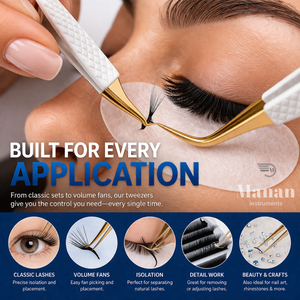 Ensemble de 6 pinces professionnelles pour extensions de cils, kit d'outils de beauté de précision en acier inoxydable, emballage premium - Product Image 6