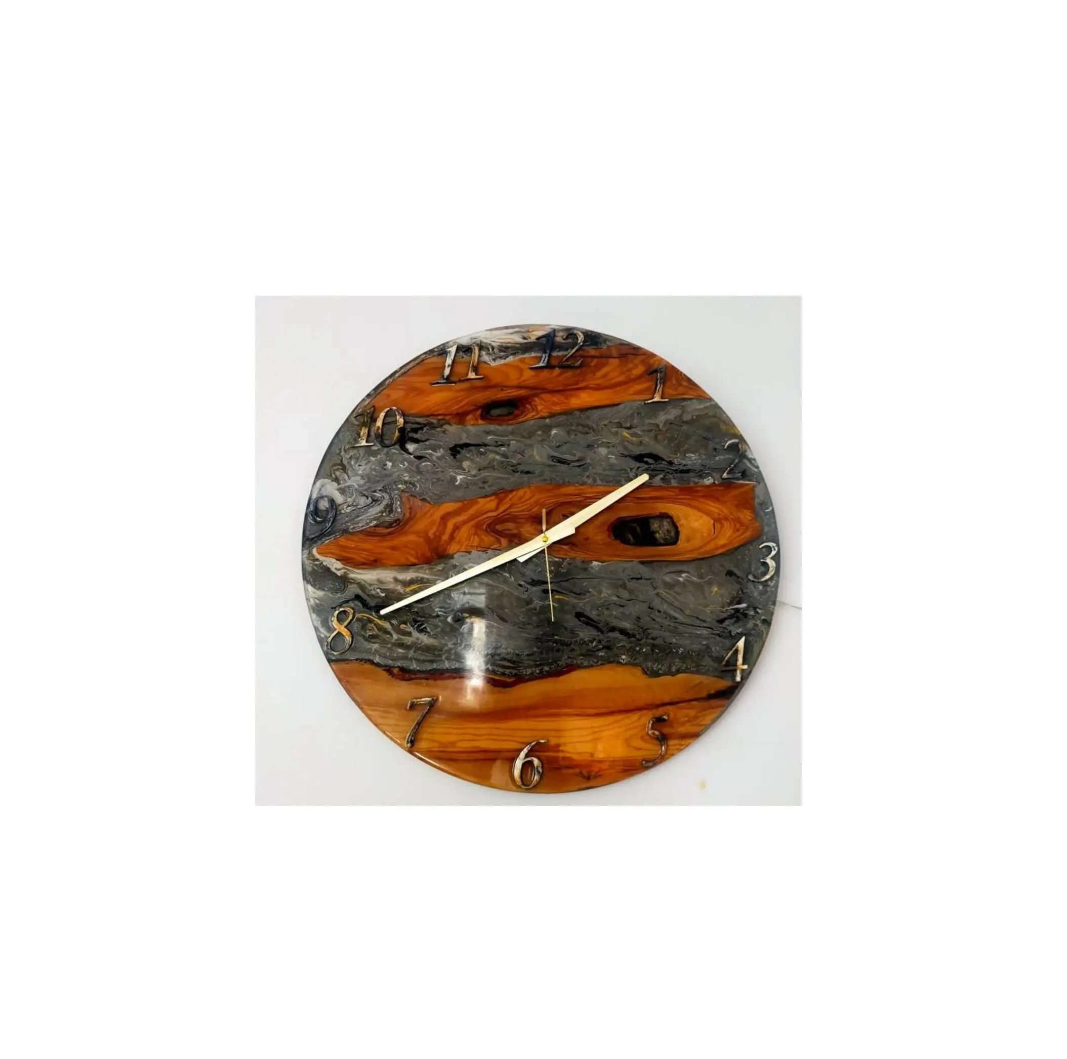 นาฬิกาแขวนผนังทำจากไม้และอีพอกซีเรซินรูปร่างดีไซน์แบบคลาสสิกสำหรับตกแต่งบ้านสำนักงาน