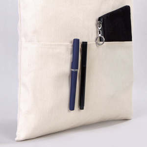 Bolsa de Tela de Algodón Lisa al por Mayor con Bolsillo Interior, 14W X 16H, Bolsa de Compras de Lona en Blanco - Product Image 4
