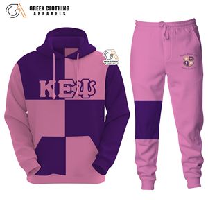 ชุดวอร์มปักลาย Kapa Epsilon Psi Sorority 2011 สีม่วงและชมพู สำหรับผู้หญิง เสื้อฮู้ดและกางเกงขายาวผ้าฟลีซ ชุดกีฬาแบบกรีก - Product Image 1