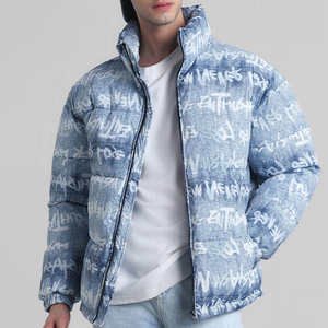 Veste matelassée en nylon imprimée pour femmes, bleue, chaude, rembourrée, isolée, vêtements d'hiver légers, fermeture éclair sur le devant, élégante, à capuche, imperméable - Product Image 4