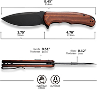 Couteau pliant Praxis Flipper Liner Lock, lame noire délavée de 3,75 pouces avec manche en bois de cuibourtia
