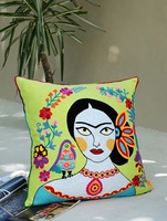 Funda De Almohada decorativa para el cuello 2023, bordado verde para sala de estar, funda de cojín de algodón Natural 100%, Textiles para el hogar de 18 "* 18"