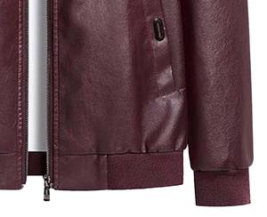 แจ็คเก็ตหนังแท้ทรงบอมเบอร์สีเบอร์กันดี ผ้าถักแบบริบ สไตล์เบสบอล สปอร์ต ทันสมัย เหมาะกับการขี่สกู๊ตเตอร์ ลำลอง ทรงเข้ารูป เรียบหรู สไตล์เรโทร สำหรับนักขี่มอเตอร์ไซค์ - Product Image 5