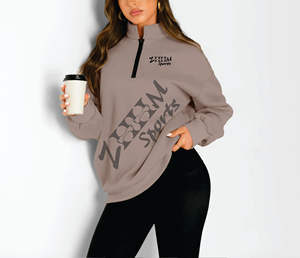 Sudadera con capucha de manga larga para mujer de alta calidad Otoño/Invierno sudadera con media cremallera tela tejida antiarrugas impresa Casual forrado - Product Image 4