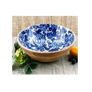 Bol de service rond en bois émaillé artisanal Taille 17cm 17cm 5cm Bol de service à soupe et à salade en bois Design antique Qualité supérieure - Product Image 1