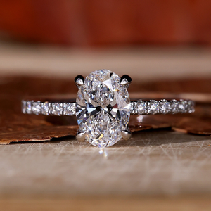 Bagues de fiançailles ovales en diamant de 1 carat pour femmes, diamant cultivé en laboratoire, or blanc, jaune, rose véritable, fabriquées à la main par Diamondrensu - Product Image 1