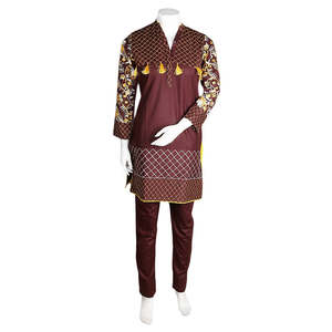 Traje de Dos Piezas de Algodón Bordado para Mujer - Marrón Oscuro - Product Image 2