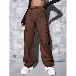 Pantalones Vaqueros Cargo Holgados de Mezclilla Marrón para Mujer, Estilo Vintage Retro, Transpirables, Ecológicos, con Múltiples Bolsillos, Estilo Urbano Informal - Product Image 4