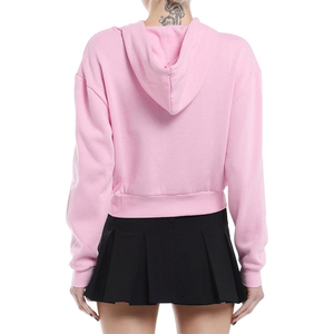 Custom High Quality Zip up Hoodie <b>Crop</b> <b>Top</b> Rib Hem Long Sleeve <b>Pink</b> Rib Cage Rhinestone Girls Women Hoodie - Product Image 3