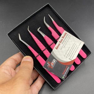 Pince à épiler d'extension de cils en acier inoxydable japonais de couleur rose vif - Product Image 4