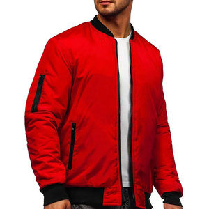 Blouson Bomber Homme Décontracté Coupe Slim Rouge Uni Coupe-Vent Style Aviateur Veste Universitaire Personnalisable Logo Mode Streetwear Vente en Gros - Product Image 1