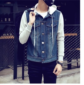 Sudadera con capucha de mezclilla lavada con hombros caídos de algodón personalizada Diseño de línea Bolsillos Jean de hombre con Sudadera con capucha - Product Image 6