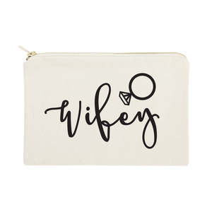 กระเป๋าเครื่องสำอางผ้าแคนวาส Wifey ดีไซน์ทันสมัยสำหรับผู้หญิง พกพาสะดวก พร้อมซิปทนทาน ลายตัวอักษร - Product Image 1