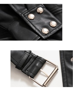 แจ็กเก็ตหนังสั้นลำลองสำหรับผู้หญิงเสื้อคลุมมอเตอร์ไซด์ทรงไฮสตรีทพร้อมปกซิปหนังแกะเทียมหนัง PU ย้อมสีธรรมดา - Product Image 4