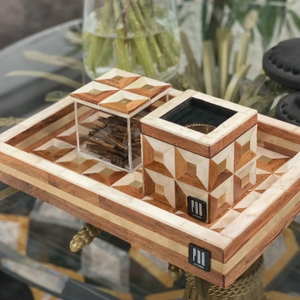 Ensemble de plateaux de service en résine de luxe moderne avec brûleur d'encens oud, artisanat naturel poli, design élégant, vaisselle - Product Image 1