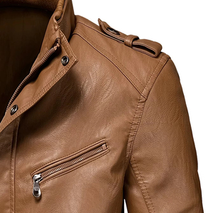 เสื้อโค้ทคอตั้งคุณภาพสูง สีตามสั่ง เสื้อโค้ทลำลองสำหรับผู้ชาย ผลิตโดยผู้ผลิต เสื้อโค้ทหนังวัวหลายกระเป๋า - Product Image 6