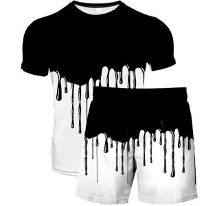 Ensemble survêtement court vintage délavé à l'acide avec impression en relief personnalisée 30MOQ, streetwear vintage, impression sérigraphique avec strass et ensembles de t-shirts pour hommes - Product Image 6