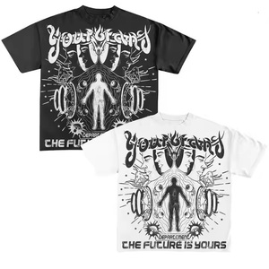 T-shirt court Hip Hop surdimensionné personnalisé en gros pour hommes T-shirts à col rond vintage épais 100% coton coupe ample - Product Image 3