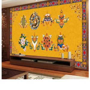 Productos personalizados 3D Golden Auspicious Eight Treasures Wallpaper Buda Hall Estatua de Buda Tangka Budismo Mural tibetano 3 <span class=keywords><strong>D</strong></span> - Product Image 4