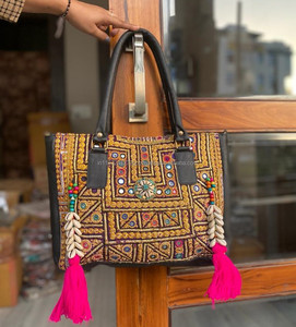 Indian Handmade Traditional Embroidered <b>Handbag</b> Women Vintage Banjara Tassel Shopping Bag Stylish <b>Boho</b> Hippie Seashell Tote Bag - Product Image 4