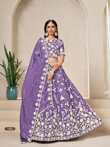 Lehenga Choli Neeta Creation Designer Moderne, coupe fourreau, longueur ras du sol, style vintage, col rond, broderie ethnique, en organza, taille princesse - Product Image 2