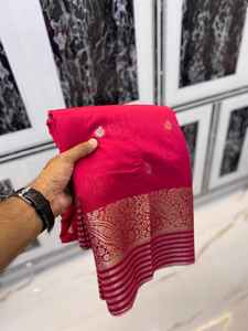 Saris de seda con brocado Banarasi elegantes hechos a medida, lujo tradicional y artesanía atemporal. Ideal para fiestas de bodas - Product Image 6