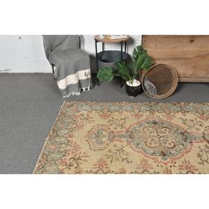 Alfombra turca Vintage clásica Beige azul 3,7X6,7 pies hecha a mano de lana Patchwork Rectangular diseño de pasillo para sala de estar dormitorio látex - Product Image 2