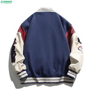 Chaqueta Varsity de Lana Personalizada de Alta Calidad para Hombre, Cuello Alto, Color Sólido, Talla Grande, Lona, Estilo Urbano, Transpirable, Resistente al Viento - Product Image 2