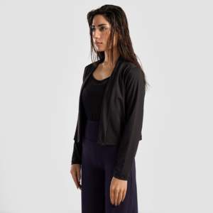 Long Acrylic Yoga Cardigan with Print Pattern Casual Black Style - Product Image 3