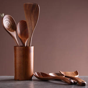 Ensemble de spatules en bois avec support, vente en gros de spatules de cuisine, accessoires de batterie de cuisine - Product Image 3