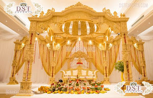 Traditional Vintage Theme Wooden Mandap Decor Beautiful Round Wooden Wedding Mandap <b>London</b> Designer Style Wooden Mandap Decor UK - Product Image 6
