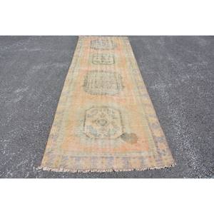 Alfombra turca clásica Vintage 3,8X10,7 pies Alfombra de lana de retazos verde naranja para decoración para sala de estar látex de 4m de ancho para coches - Product Image 1