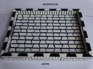 Plateau d'incrustation d'os en bois vintage vert Plateau artisanal élégant de concepteur pour l'organisation d'affichage de service et les cadeaux de l'Inde - Product Image 4