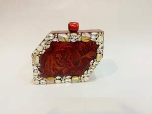 Elegant Resin Square Stone <b>Embellished</b> Fashion Evening <b>Clutch</b> - Product Image 3