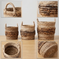 Ensemble de paniers de rangement en écorce de bananier naturelle, multicolore, à plusieurs niveaux, avec poignée en anneau horizontal, jardinière cylindrique, décoration artistique pour la maison