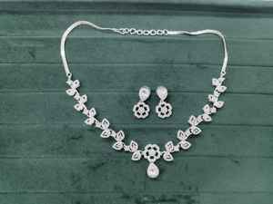 Elegant Bridal Full Diamond Women's Jewelry Set New Shiny Silver AD <b>Necklace</b> & Earrings for Weddings Anniversaries Evening Gowns - Product Image 3