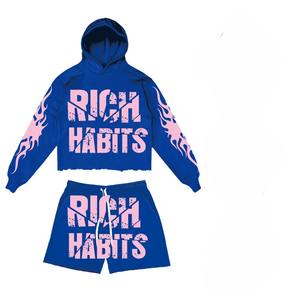 Conjunto de sudadera y sudadera de algodón de secado rápido para hombre con estampado de transferencia de calor logotipo personalizado chándal de calle de gran tamaño - Product Image 1