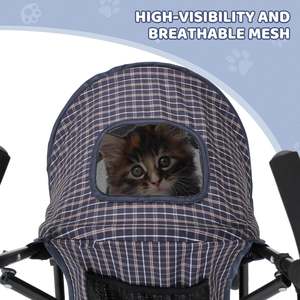 Poussette pliable TH-PPS-579 à quatre roues pour animaux de compagnie avec cabine spacieuse en maille de tissu Oxford respirant - Product Image 4