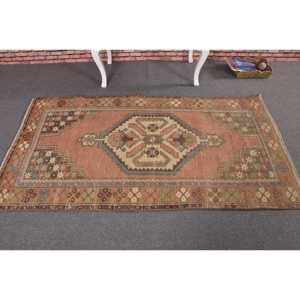 3.3x6.4 ft Rug, Vintage Turkish Rug, <b>Brown</b> <b>Wool</b> Rug - Product Image 3