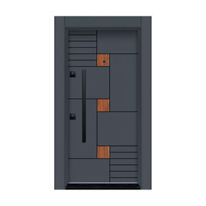 Porte d'entrée en acier de sécurité moderne, design gris, avec poignée en acier inoxydable, étanche, antivol, porte principale extérieure - Product Image 1
